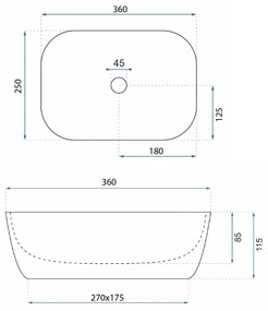 Rea Belinda Mini, umývadlo na dosku 360 x 255 x 115 cm, imitácia kameňa matná, REA-U4700