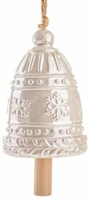 Veľký keramický zvonček s vločkami 16 cm, krémová perleť