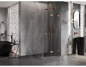 Mexen Lunar-F L, 1-krídlový sprchový kút so skladacími dverami, pravý, 90 x 90 cm, 8mm číre sklo, medený profil, 836L-090-090-65-00-P