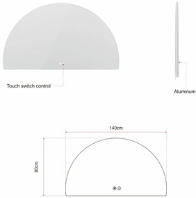 Erga Kori, polkruhové LED zrkadlo 80x140cm, 3105 lm, 3 farby svetla, ERG-V01-KORI-8014-CL
