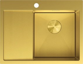 Mexen Exar, 1-komorový nerezový drez s odkvapkávačom, pravý, 620 x 480 mm, brúsená zlatá, vzor voština, 6432621005P-55HC