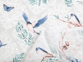 Biante Bavlnený záves Sandra SA-471 Lastovičky s motýlikmi na svetlo sivom ornamente 150x140 cm