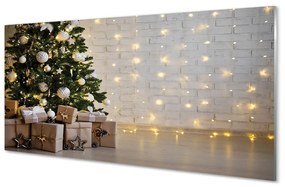 Sklenený obraz Ozdoby na vianočný stromček darčeky 140x70 cm