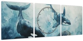 Obraz - Podmorská maľba (s hodinami) (90x30 cm)