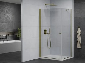 Mexen Pretoria sprchovací kút 80 x 70 cm, priehľadný, zlatý + plochá sprchová vanička-852-080-070-50-00-4010