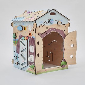 Drevený activity board domček s osvetlením – Dino
