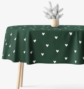 Goldea oválny obrus 100% bavlnené plátno - srdiečka na tmavo zelenom 140 x 280 cm