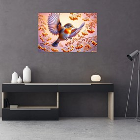 Obraz - Vták s jarabinou (90x60 cm)