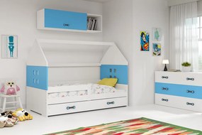 BMS Group Detská posteľ domček DOMI biela - modrá so zásuvkou 160x80cm