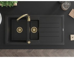 Mexen Andres, granitový drez 1000x500x200 mm, 1,5-komorový, čierna so zlatým sifónom, 6515101510-77-G