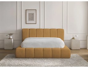 Čalúnená dvojlôžková posteľ s úložným priestorom s roštom 140x190 cm v horčicovej farbe Denali – Bobochic Paris