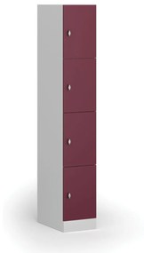 Šatníková skrinka s úložnými boxmi, 4 boxy, 1850 x 300 x 500 mm, otočný zámok, červené dvere