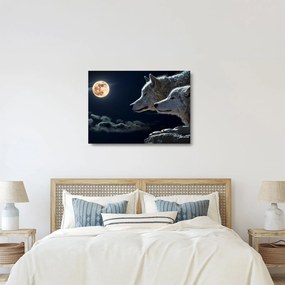 Sklenený obraz vlkov vyjúcich na mesiac (70x50 cm)
