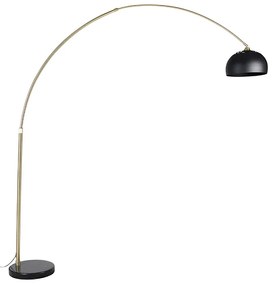 Moderná oblúková stojaca lampa mosadz s mramorovým podstavcom a čiernym tienidlom 32,5 cm - XXL
