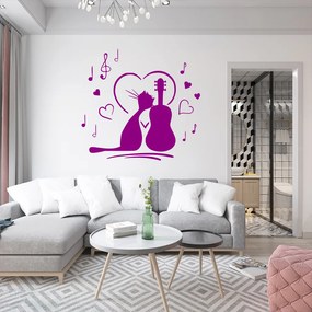 Veselá Stena Samolepka Mačička milujúca hudbu Farba: fialová, Veľkosť: 80 x 76 cm