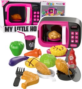 LEAN Toys Detská hračka Mikrovlnná rúra na potraviny 360 otáčok Svetlá Zvuky Ružová