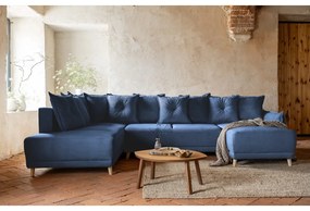 Tmavomodrá menčestrová rozkladacia rohová pohovka (ľavý roh/do "U") Lazy Lukka – Miuform