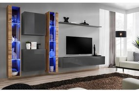 Obývacia stena Switch XVI Sklo +LED Wotan/Grafit
