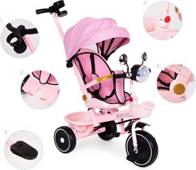 ECOTOYS detská trojkolka 3v1 s rodičovskou rúčkou, otočné sedadlo 360°, EVA kolesá