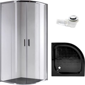 BPS-koupelny Štvrťkruhový sprchový kút HYD-RK94B 90x90 cm chróm/transparent + vanička HYD-RSV-SXL01B čierna
