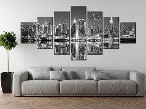 Gario Obraz s hodinami Nočný Manhattan - 7 dielny Rozmery: 210 x 100 cm