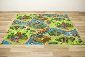 Detský metrážny koberec Dino dedina dinosaurov