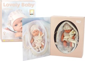 LEAN Toys Bábika Bobas v nosiči Zajačik v kockovanom oblečení, béžová