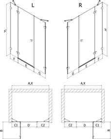 Mexen Lunar, ľavé otočné sprchové dvere 135 cm, 8mm číre sklo, medený matný profil, 834S-135-050-65-00-L
