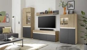 TV skříňka s policí Lille, dub artisan/antracit, s osvětlením