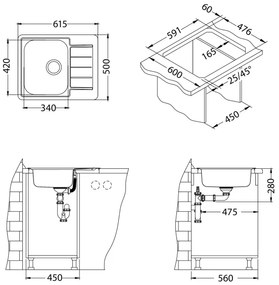 ALVEUS 1144603 - Kuchynský drez LINE 61,5x50 cm matná oceľ/satin, bez excentra