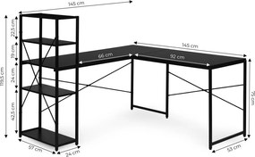 Rohový pracovný a herný stôl s policami