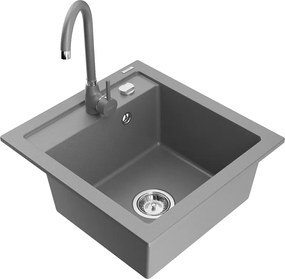 Mexen Vito, 1-komorový granitový drez a kuchynská batéria Telma, šedá, 6503-71-670200-71