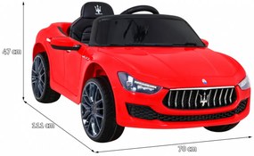 Detské auto Maserati Ghibli na batérie, červené + diaľkové ovládanie + pomalý štart + EVA + MP3, USB + LED