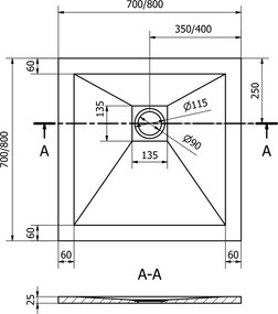 Mexen Stone+, štvorcová vanička z minerálneho kompozitu 80 x 80 cm, biela, 44108080