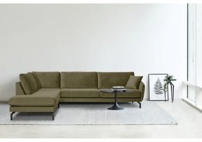 Zelená zamatová rohová pohovka (ľavý roh) Magic - Scandic