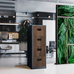 Kovová kartotéka, 4 zásuvky SARA V4, 460 x 1320 x 620 mm, Eco Desing: antracitová/ orech