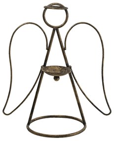 Zlatý antik kovový svietnik Anjel -26*16*21 cm