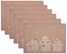 6ks hnedé prestieranie s perníkovými chalúpkami Gingerbread Bliss - 48*33 cm