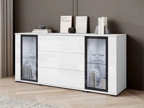 Široká komoda Hedvis SB 150 2D3S, Farby: biela / biely lesk, Osvetlenie: osvetlenie LED biele
