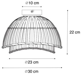 Orientálne stropné svietidlo čierne s prírodným bambusom 30 cm - Pua