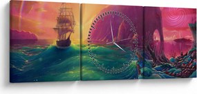 Obraz - Olejomaľba, Plavba do fantastickej ríše (s hodinami) (90x30 cm)