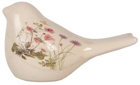 Béžová keramická dekorácia vtáčik s lúčnymi kvetmi Flowers of Love S - 16*7*9 cm