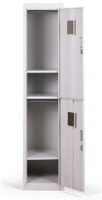 Šatníková skrinka s úložnými boxami, 2 boxy, 1800 x 380 x 450 mm, cylindrický zámok, sivá/tmavosivá