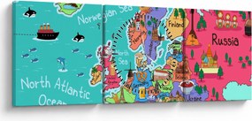 Obraz - Detská mapa Európy (s hodinami) (90x30 cm)