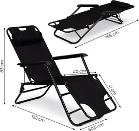 Ležadlo s opierkou hlavy, skladacia konštrukcia, čierne