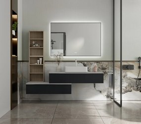 Erga Megan, LED zrkadlo 120x80cm v čiernom ráme, 3105 lm, 3 farby svetla, zadné osvetlenie, ERG-V01-MEGAN-1280-BK