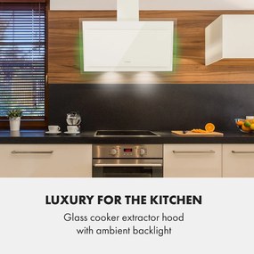 Klarstein Mirage 90, digestor, 90 cm, nástenný, 550 m³/h, A++, dotykový panel, RGB svetlo, biely