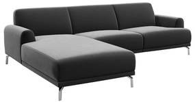 Tmavosivá zamatová rohová pohovka MESONICA Puzo, ľavý roh