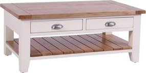 Biely konferenčný stolík so zásuvkami a poličkou, 120x70x50 cm