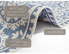 Modro-krémový vonkajší koberec NORTHRUGS Jardin, 80 x 350 cm